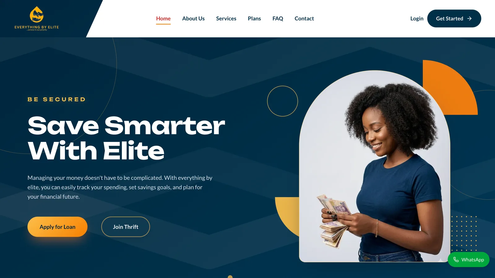 Everything By Elite website homepage — a Nigerian savings, thrift and loans platform built by MelyLaunch